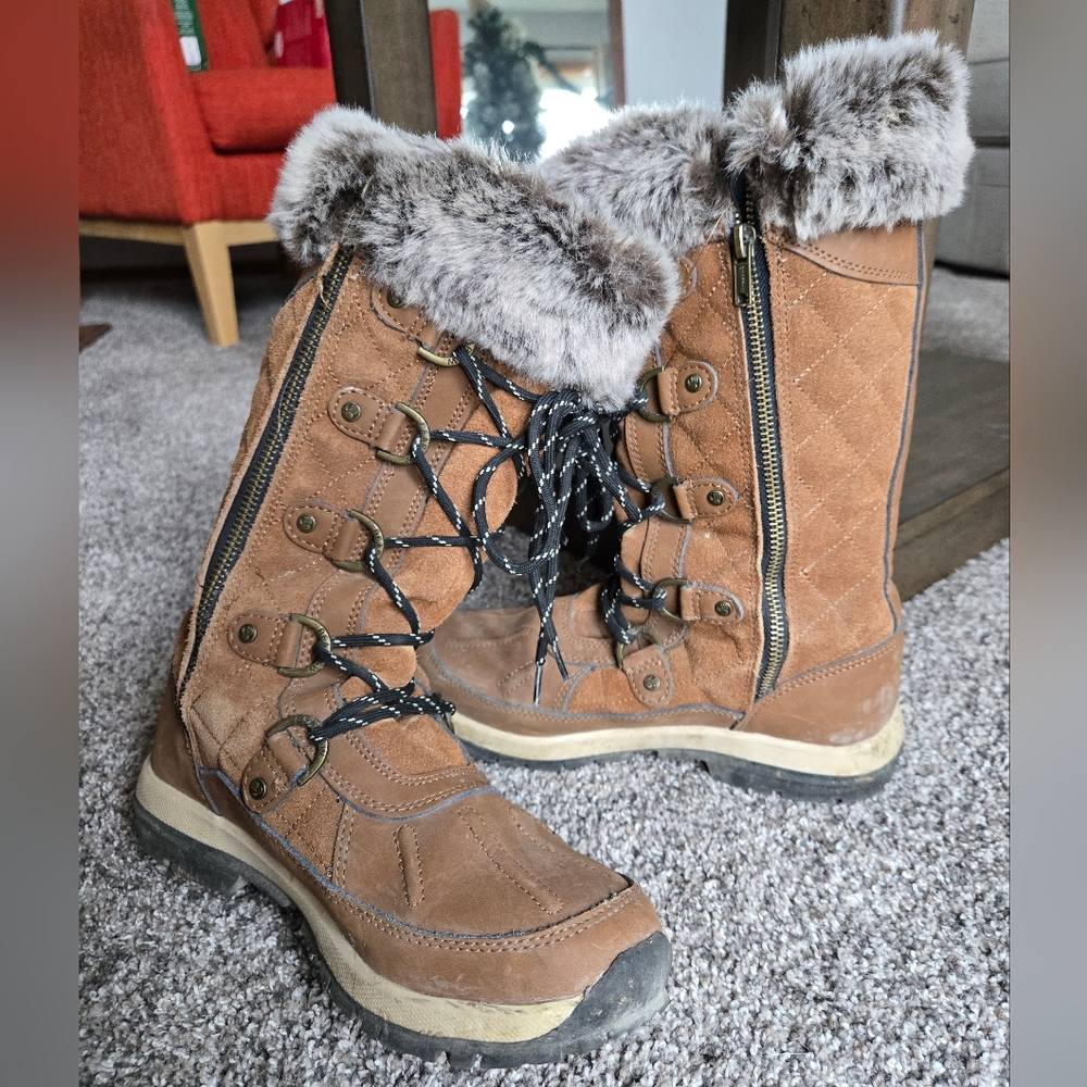 Bearpaw Boots Size 8 Brown Gwyneth Winter Faux Fur Wool Blend Sheepskin